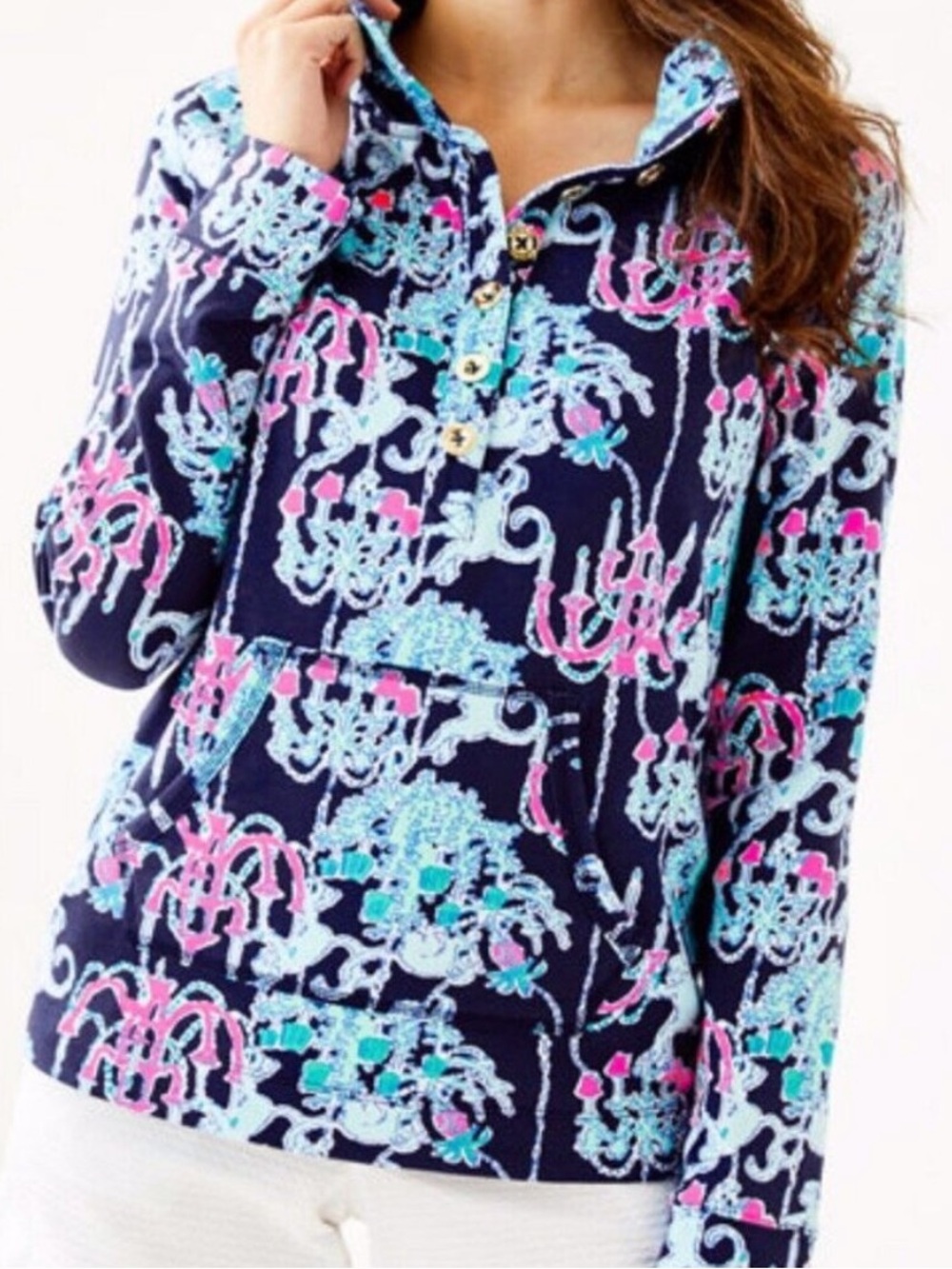 MINT Lilly Pulitzer UPF 50+ Captain Skipper POPOVER Top MONKEY TROUBLE Small